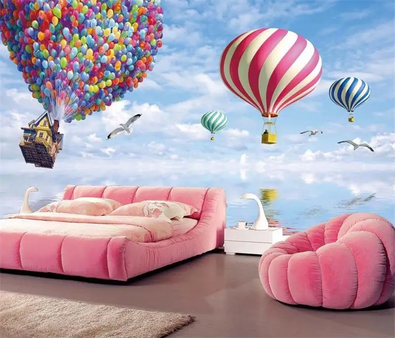 Детская комната обои на заказ 3d фотообои Диван ТВ фон Летающий дом 2 глобальная