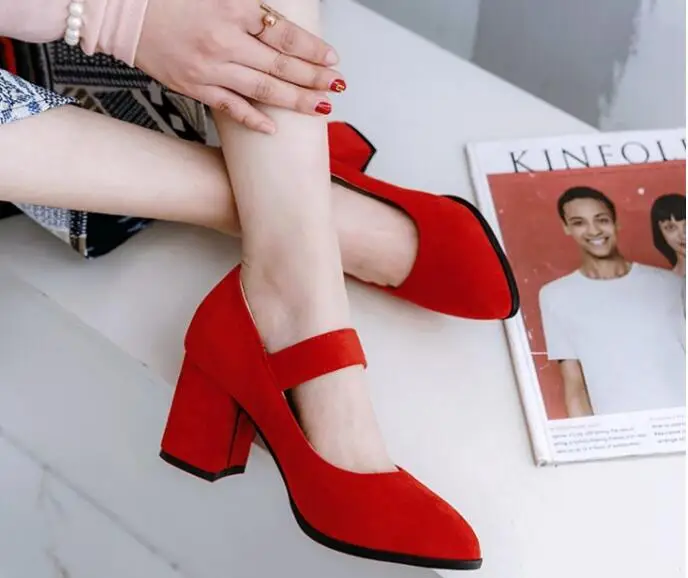 Zapatos Mujer Модные женские туфли лодочки Женская обувь на высоком массивном каблуке