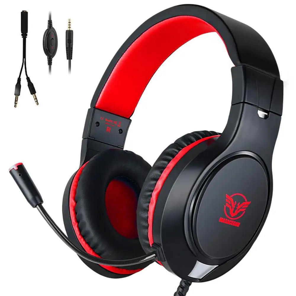 Red with Splitter Игровая гарнитура для Xbox One PS4 nintendo переключатель басов объемного звучания и шумоподавления с гибким микрофоном 3,5 мм Накладные наушники - Цвет: Red with Splitter