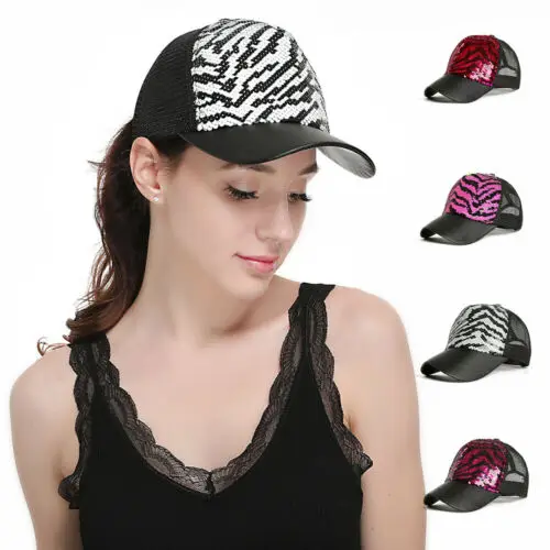 UK Женская и мужская блестящая бейсболки с блестками принтом зебры Snapback Головные