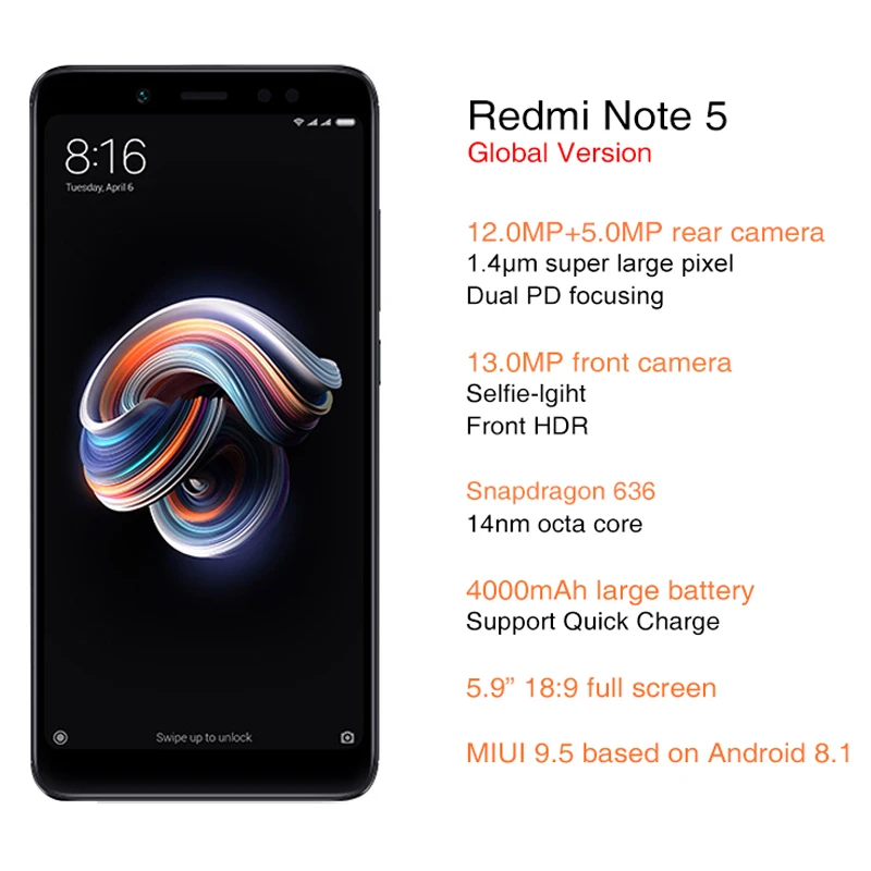 Глобальная версия Xiaomi Redmi Note 5 3 GB 32 мобильный телефон Snapdragon 636 Octa Core Note5 смартфон 99