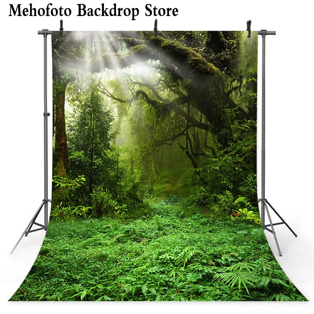 Pano sem Costura Mehofoto Selva Safari Festa Fotografia Cenário Floresta Árvore Verde Foto Fundo Tema Decoração Vinil