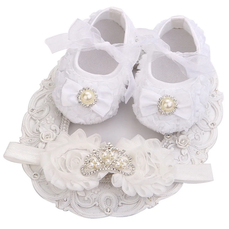 Ручной Жемчужные Стразы Белый Детская Обувь Девушки Цветок Милой Принцессы
