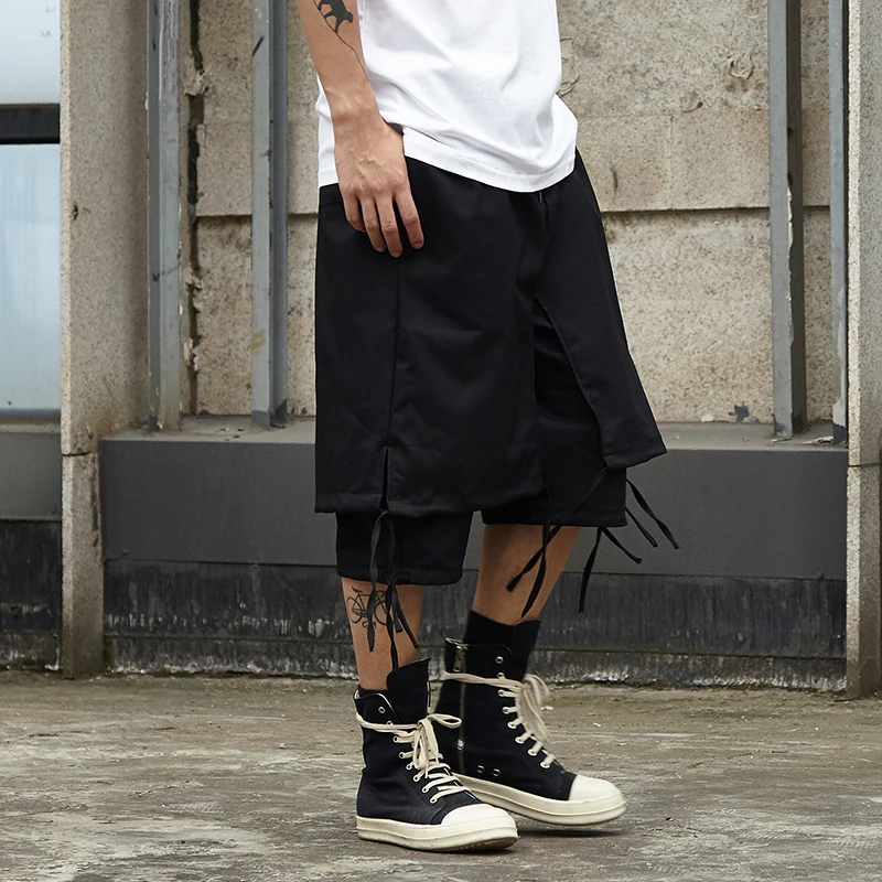 

Брюки-султанки мужские в стиле хип-хоп, уличная одежда в стиле панк/готика, штаны в японском стиле, двухслойная свободная повседневная юбка ...
