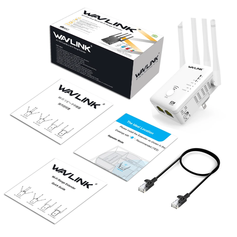 Wavlink AC1200 беспроводной wifi AP/маршрутизатор/ретранслятор расширитель сигнала Усилитель wifi диапазон расширитель с 4 внешними антеннами-белый