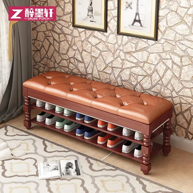 Solid wood simple modern shoe bench shoe cabinet home door storage stool shoes stool storage can sit rack shoe