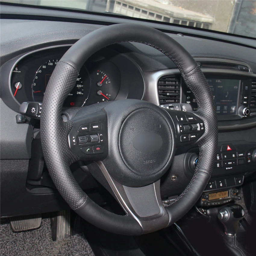 MEWANT Comfortable Durable Hand Sew Black Genuine Leather Car Steering Wheel Cover for Kia Sorento 2015-2018 Sedona 2015-2019 | Автомобили