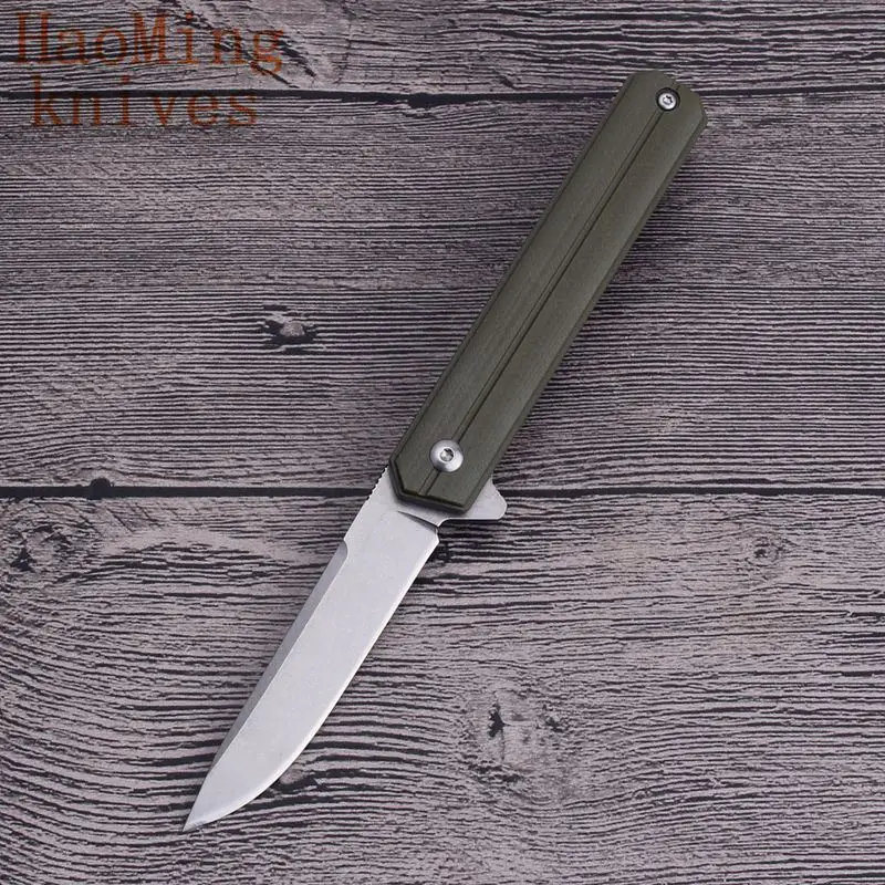 Green handle D head Для выживания на природе, для кемпинга, D2 сталь складной тактический охотничий нож боевой резак Портативный карманный мини-арт аварийно-спасательных G10 Ножи Инструмент - Цвет: Green handle D head