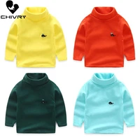 chivry new 2019 boys girls kids fashion solid knit pullover sweater tops children turtleneck cartoon whale embroidery sweaters