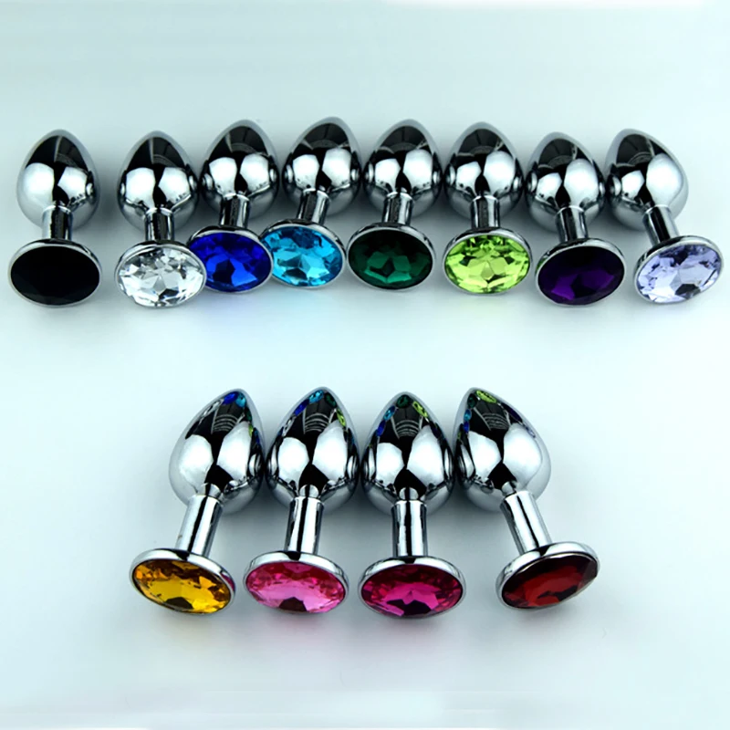 Анальная пробка из нержавеющей стали со стразами и металлическим блеском