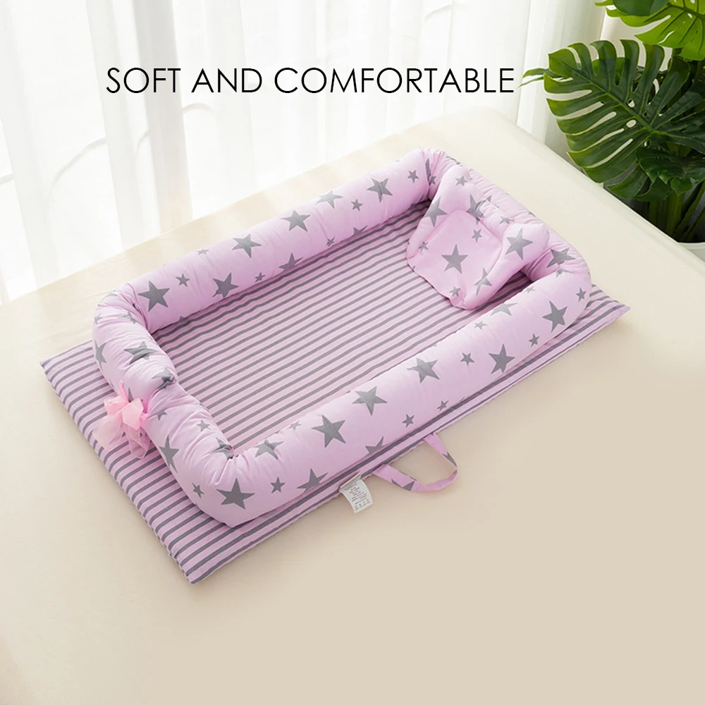 Портативная детская кровать с мультипликационным принтом кроватка из мягкого