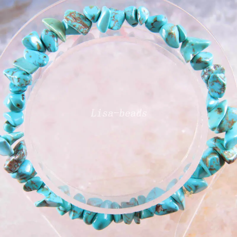 Blue Turquoise Браслет ювелирный подарок для женщин девушек натуральный камень чип бусины браслет Кристалл Опал Сердолик Lapis шнур стрейч " 1 шт - Окраска металла: Blue Turquoise