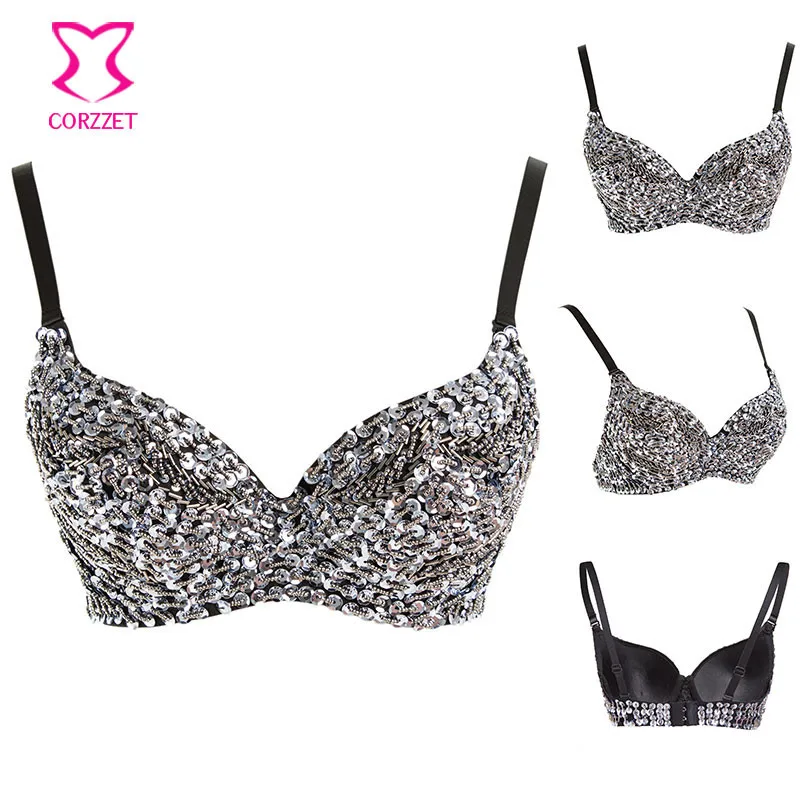 Женский бюстгальтер-бикини Corzzet с бусинами и блестками пуш-ап бурлескная Клубная
