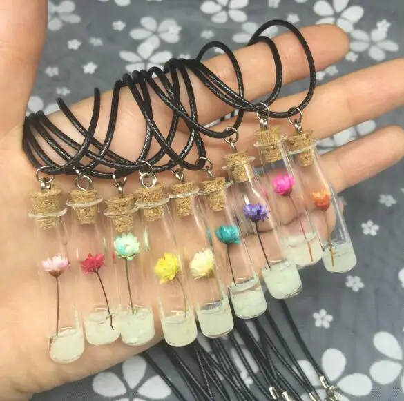 1 шт. сушеный цветок diy светящиеся пески кожа цепочка ожерелье эфирное масло