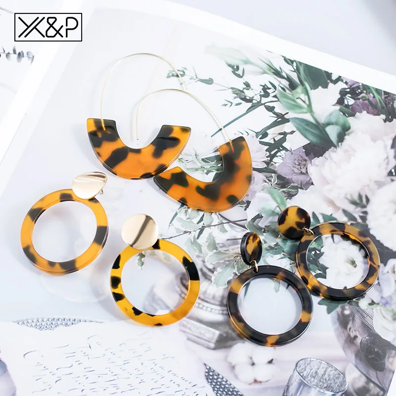 X & P винтажные корейские акриловые Висячие серьги для женщин модные массивные