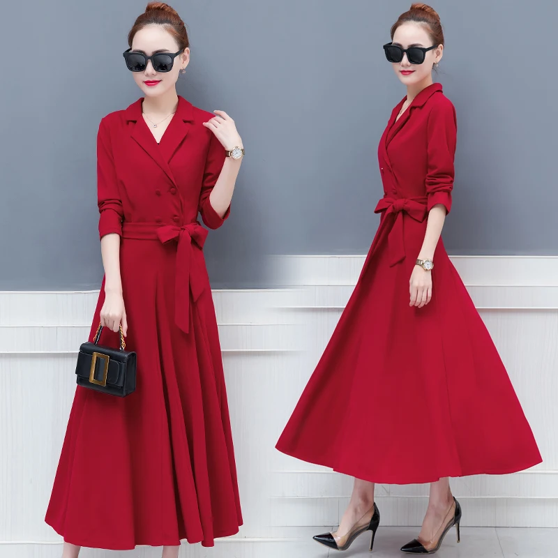 Women Dress Elegant Spring Autumn New Long sleeve Red Black Plus size Vestidos Dresses Robe Femme Party | Женская одежда