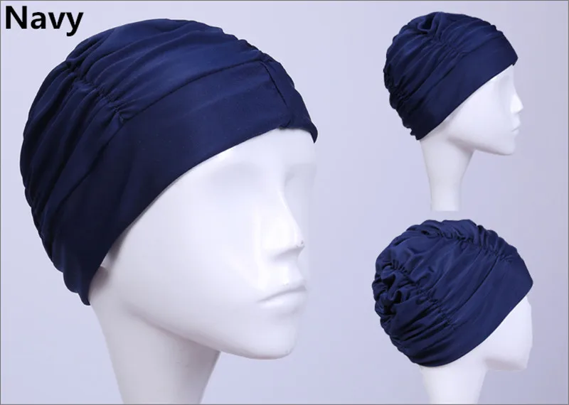 Navy Женские Профессиональные длинные волосы защита ушей плавать ming cap s, спортивный плавательный бассейн спа пляжная шляпа, подростковые девушки высокие эластичные плиссированные плавающие кепки - Цвет: Navy