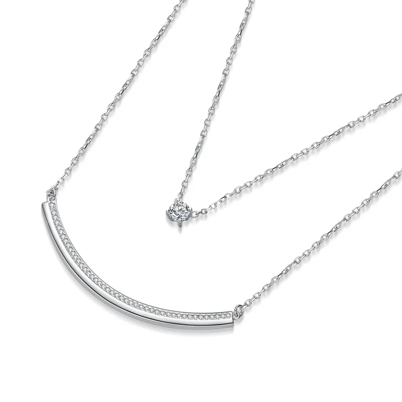 Silver SA SILVERAGE 925 серебро Двухслойное ожерелье с цепочкой s длинные Подвески ожерелье с круглым горным хрусталем золотого цвета/серебра - Цвет камня: Silver