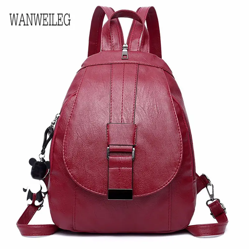 Wine Red Новейшая сумка для рюкзака многофункциональная двойная сумка для груди натуральный цвет мягкий кожаный мешок для матери Женская магнитная пряжка@ P - Цвет: Wine Red