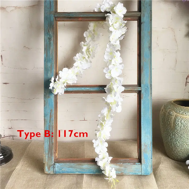 Type B White 117CM 120 см длинный искусственный цветок глицинии лоза шелковая Гортензия ротанг DIY Свадьба День Рождения Вечеринка украшения стены фон цветы - Цвет: Type B White 117CM