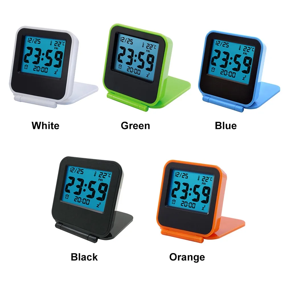 Clamshell Type Mini Snooze Temperature Portable Ultra Slim Date Practical Alarm Clock ABS Travel Digital Display Week Desktop |