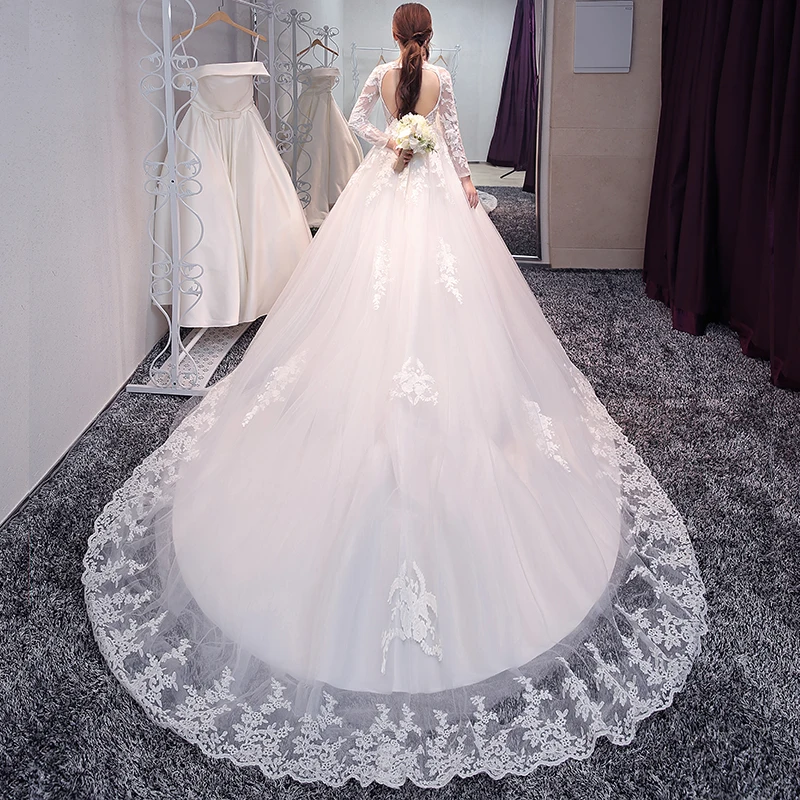 Кружевное свадебное платье с длинным рукавом официальное белое большого размера