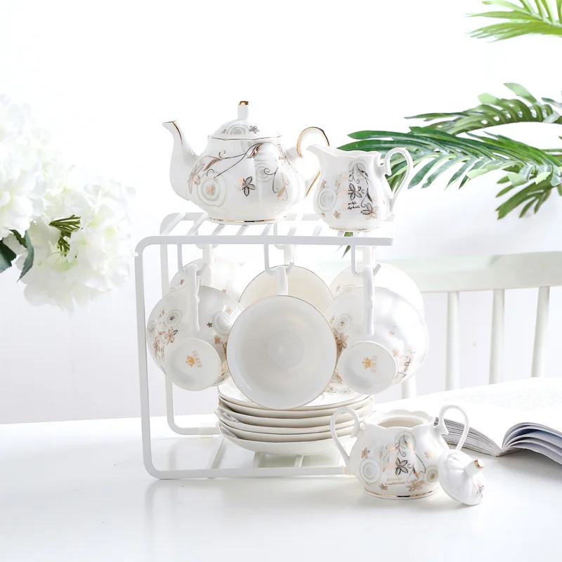 15-piece set Высококачественный набор кофейных чашек из костяного фарфора, британский фарфоровый чайный набор, Европейский керамический чайный горшок, чашка, блюдце, сахарница, свадебные подарки - Цвет: 15-piece set