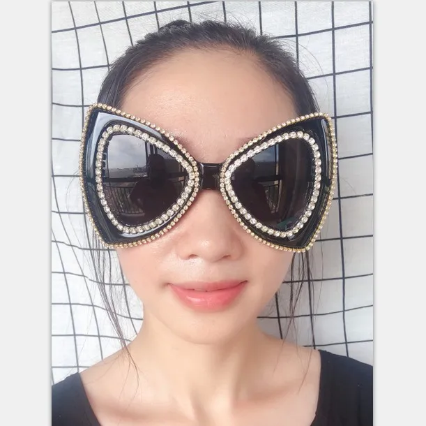 

Handmade Oversized Butterfly Women Sunglasses Crystal Diamond Shades Lady Eyewear UV400 Large Face Sun Glasses Gafas de sol