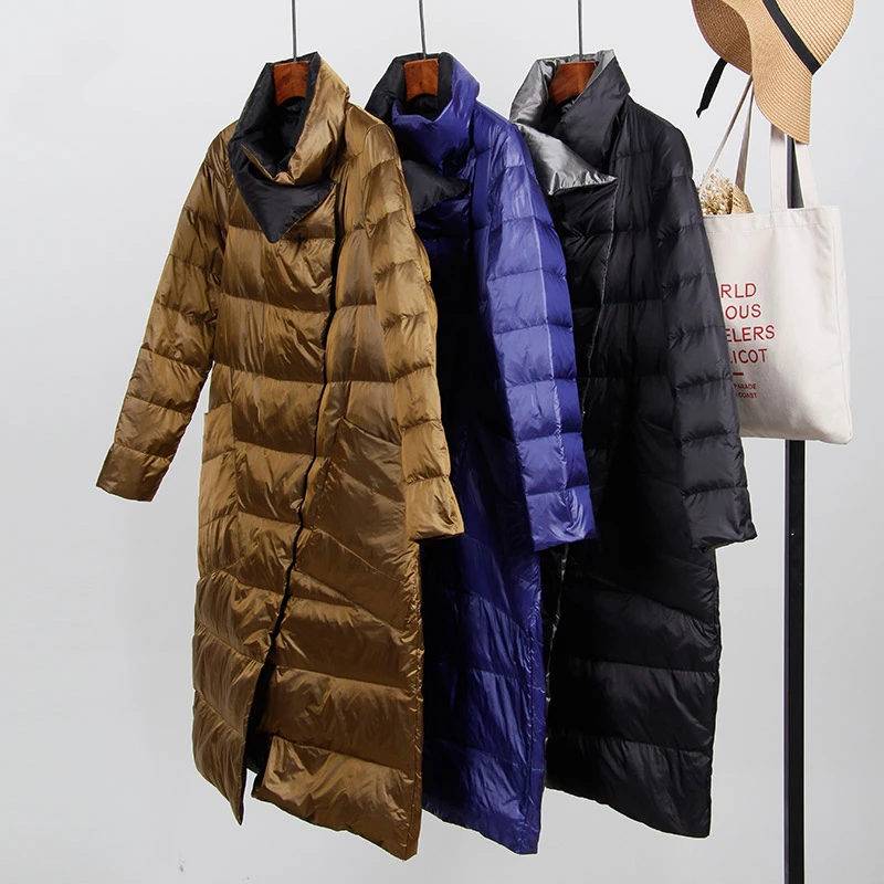 Fitaylor белый пуховик на утином пуху ультра-светильник женский зимний двусторонний