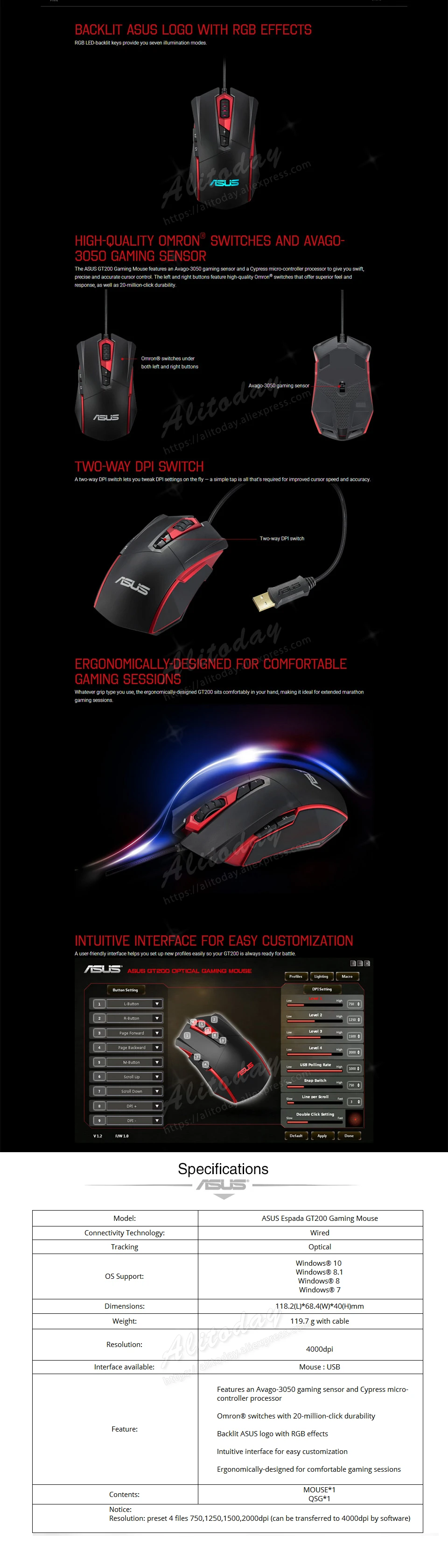 ASUS GT200 серия 4000 dpi оптический кабель файтинги игровая мышь
