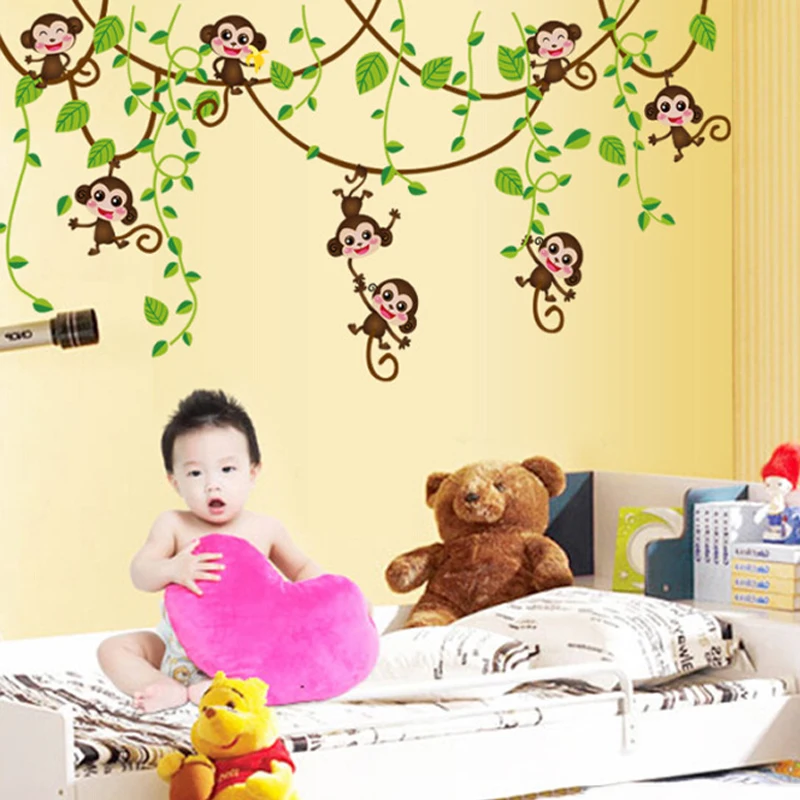 Новинка 2019 милая обезьянка дерево раньше декор для детской комнаты Настенная