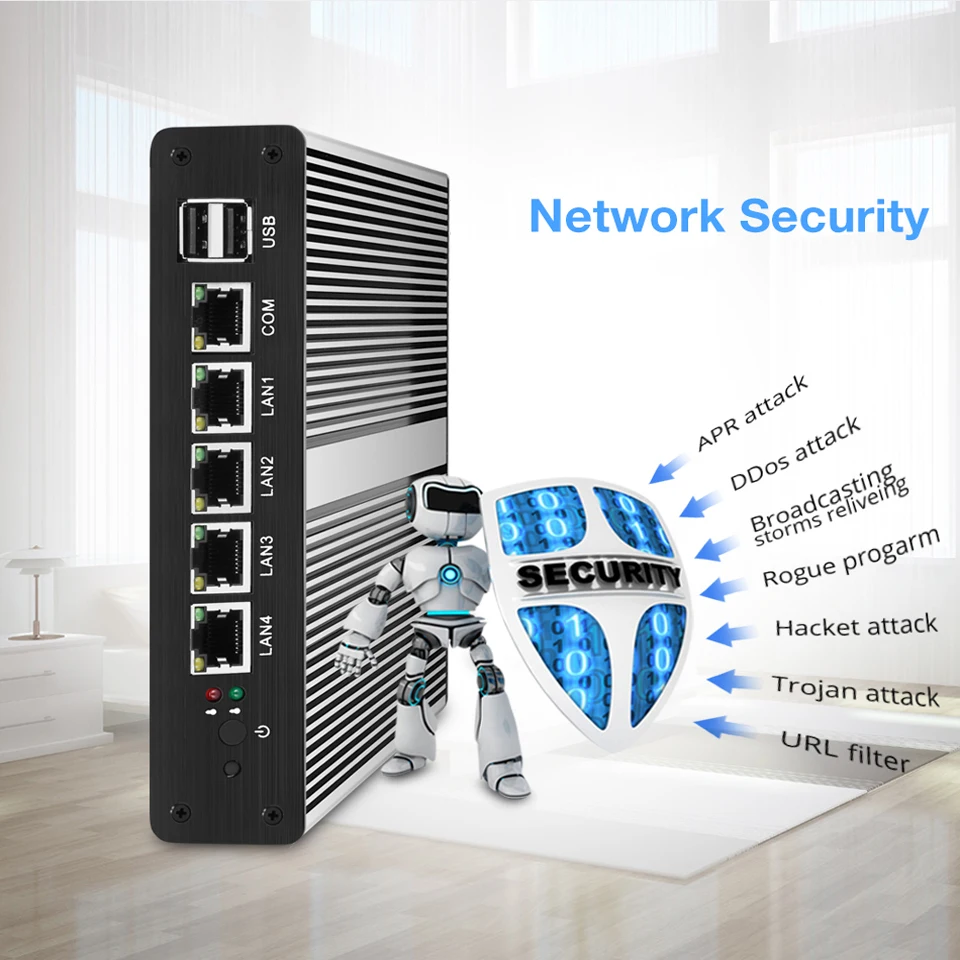 Безвентиляторный мини ПК PFsense сервер Celeron J1900 Четырехъядерный 4 гигабитный LAN