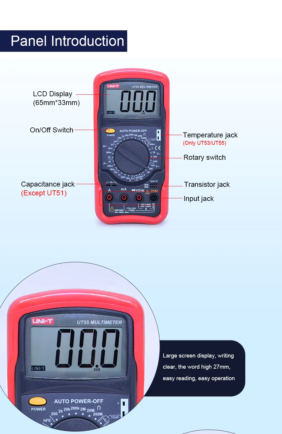 UNI-T Многофункциональный Высокоточный цифровой мультиметр UT51/UT52/UT53/UT55/UT56/Вольтметр Амперметр Омметр Электрический измеритель