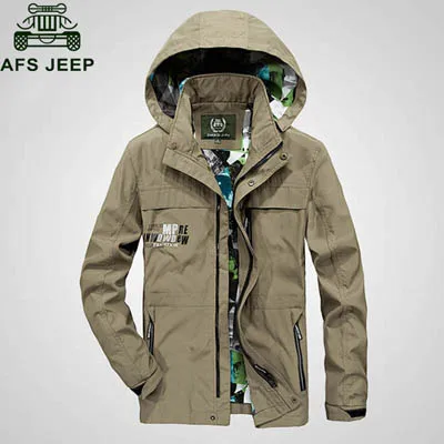 AFS JEEP весна осень водонепроницаемая куртка мужская ветровка армейская военная куртка мужская размера плюс M-4XL быстросохнущая Мужская куртка s - Цвет: Хаки