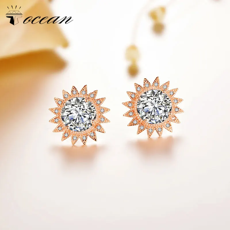 Tocean Rose Gold Color Cute Flower Sunshine Jewelry Wedding Stud Earrings for Women AAA Zircon Engagement Accessories Gift EM101 | Украшения
