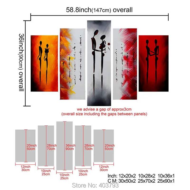 5 панелей 100% ручная роспись масляные картины парные люди влюбленные современные