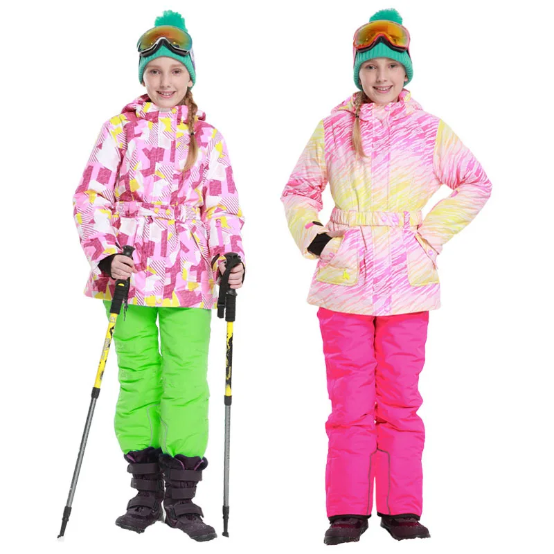 2019 Winter Girls Skiing Sets Jackets Overalls Outdoor Children Snow Suits Waterproof Snowboard Kids Sports Clothes |