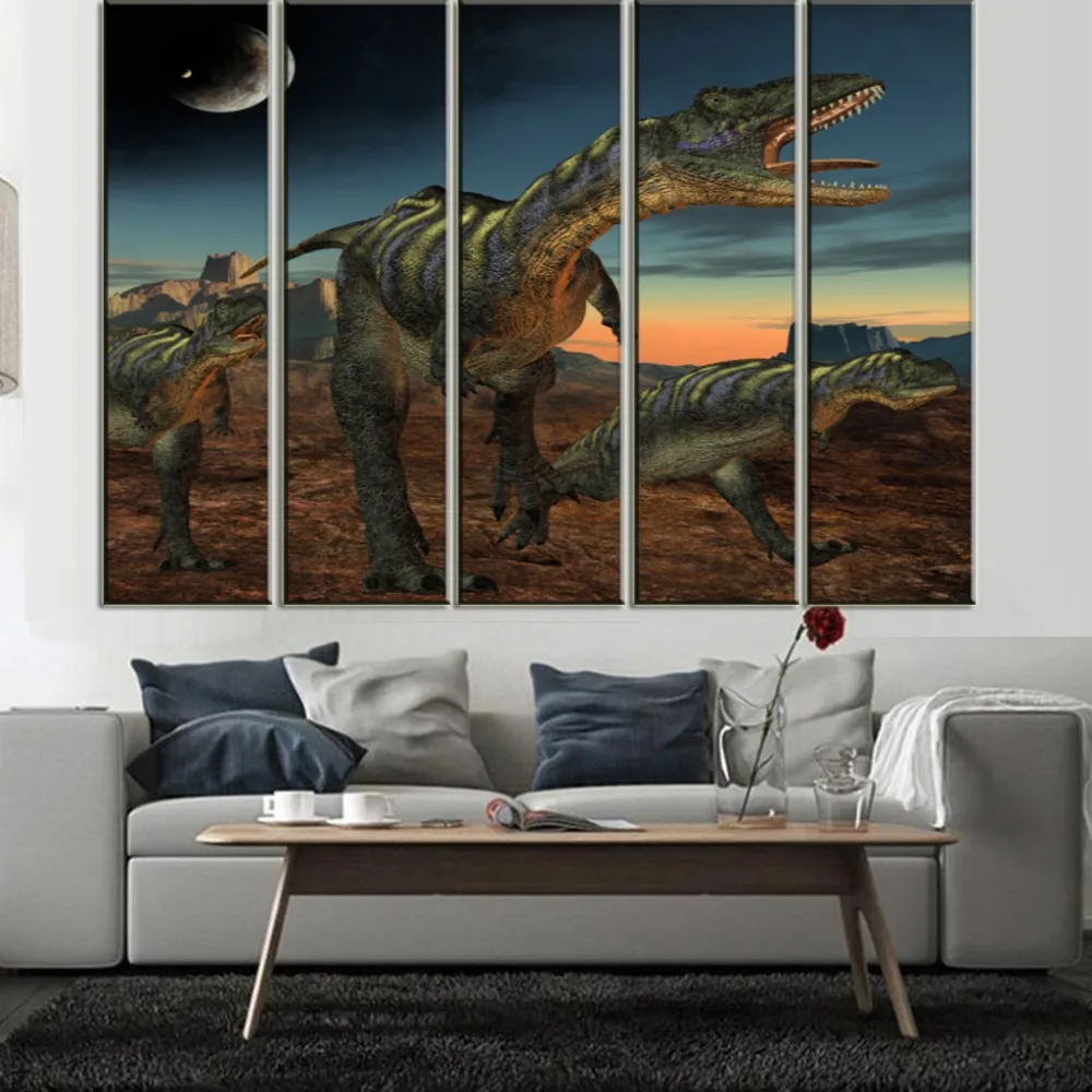 5 шт. (без рамки) динозавр в лунном свете Современная животная масляная живопись