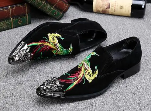 2017 Men Metal Pointed Toe Fashion Shoes Embroidery National style Flat Suede Casual Cool Party SIZE 39-46 | Обувь
