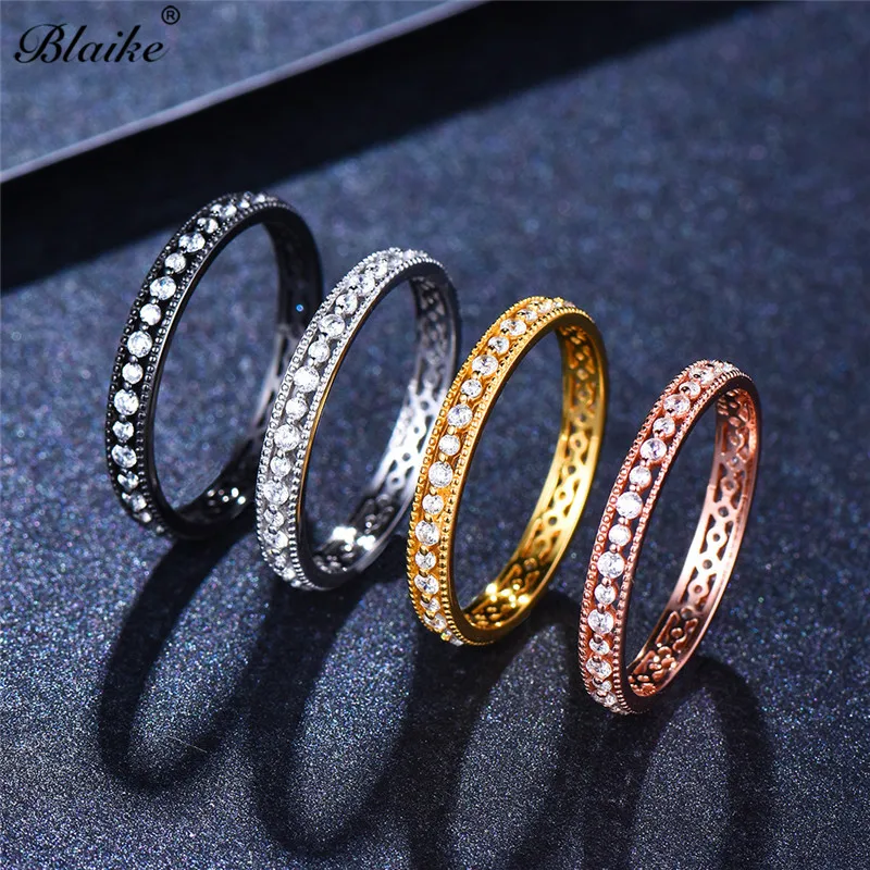 Blaike, твердые 925 пробы, серебряные кольца для женщин, минималистичный камень, свадебное тонкое кольцо, штабелирование, обещание, обручальное кольцо с цирконием
