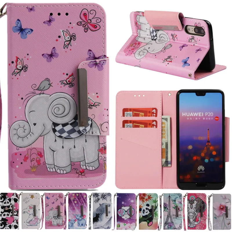 Чехол книжка для Huawei P20 Lite Mate 10 20 Honor 7C Y9 2018 с рисунком панды слона из искусственной