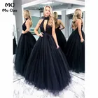 Бальное платье с открытой спиной, вечерние платья, длинное платье с лямкой на шее для выпускного вечера, длинное Плиссированное Платье из фатина, женское вечернее платье