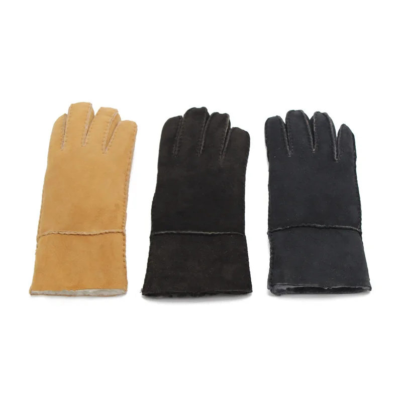 Мода 2018 Зимние перчатки Для женщин обувь из кожи и меха овечьей замши женский