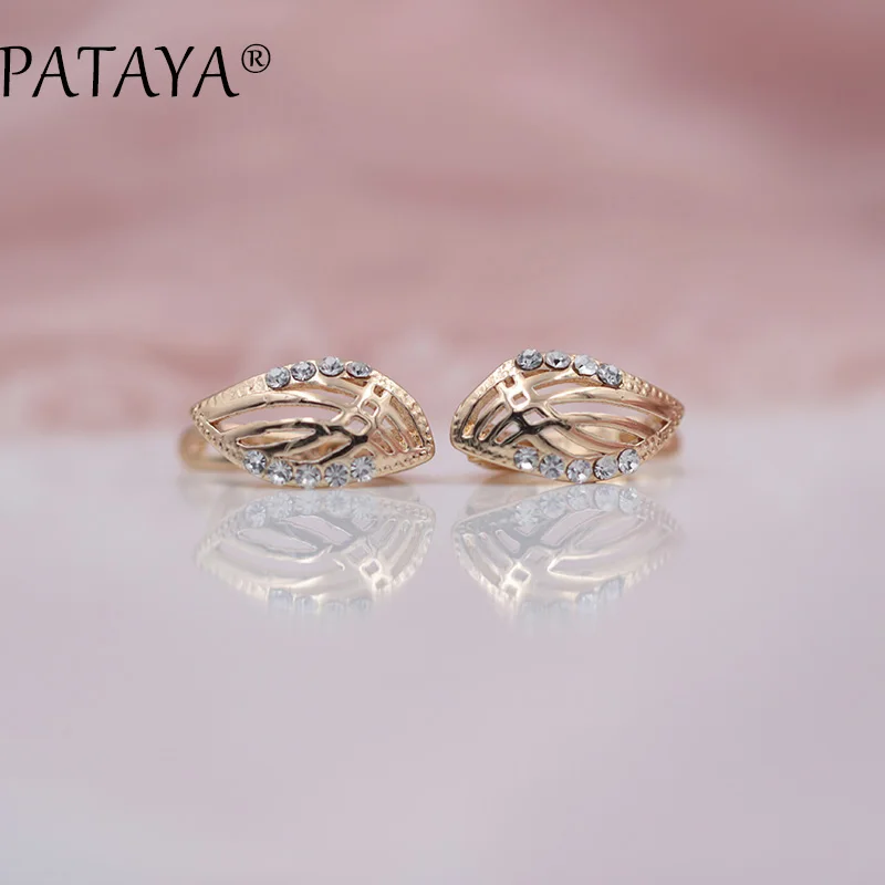 Женские серьги кольца PATAYA из розового золота с полым листом и цирконием|earrings ring