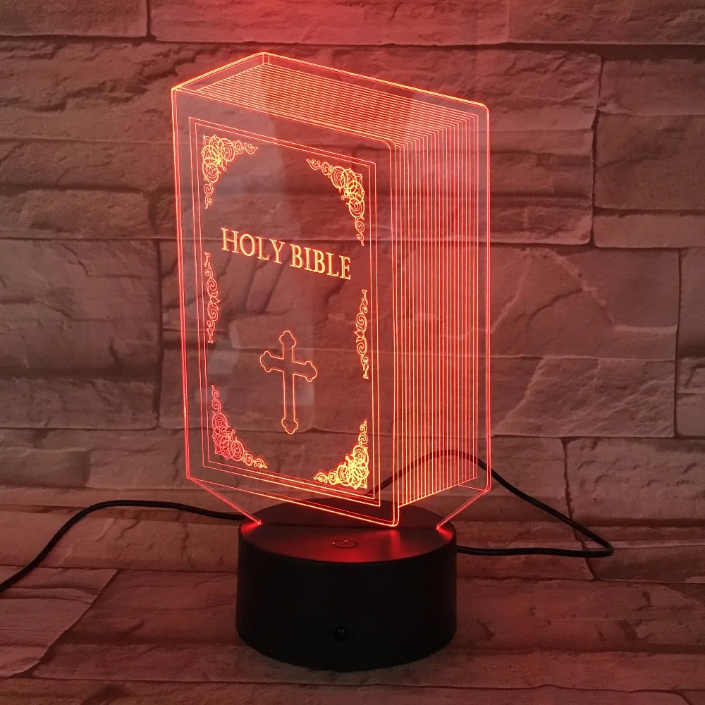 Библия книга 3D лампа 7 цветов изменить USB Иисус крест светодиодный Ночной