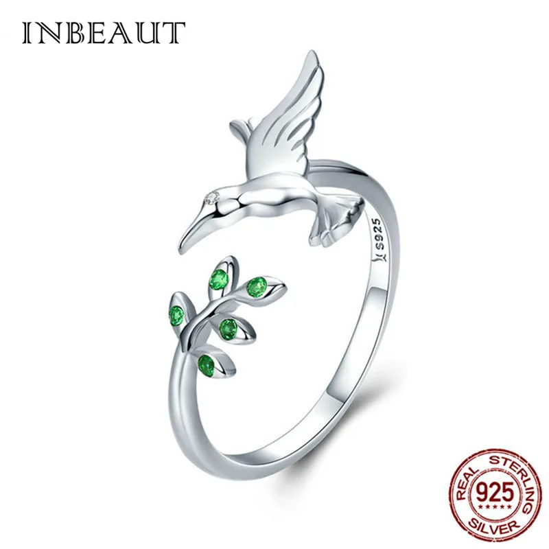 INBEAUT 925 пробы Серебряные Кольца Птицы с милой бабочкой регулируемое кольцо для девочек - Main Stone Color: sr323