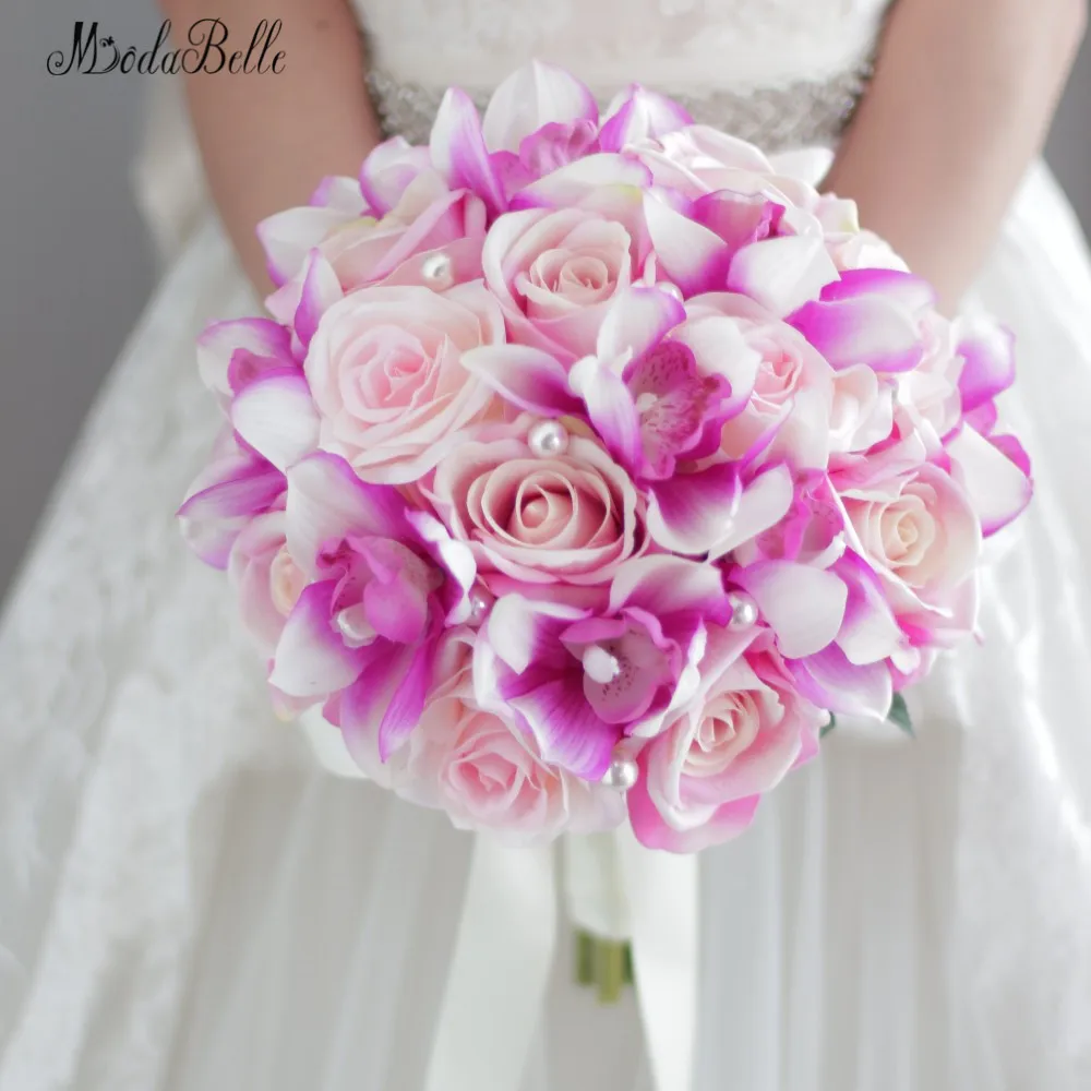 2017 Pink Rose Pearl Wedding Bouquets Brides Ramos De Flores Novia Handmade Bridal Bouquet Artificial Flowers For Decoration