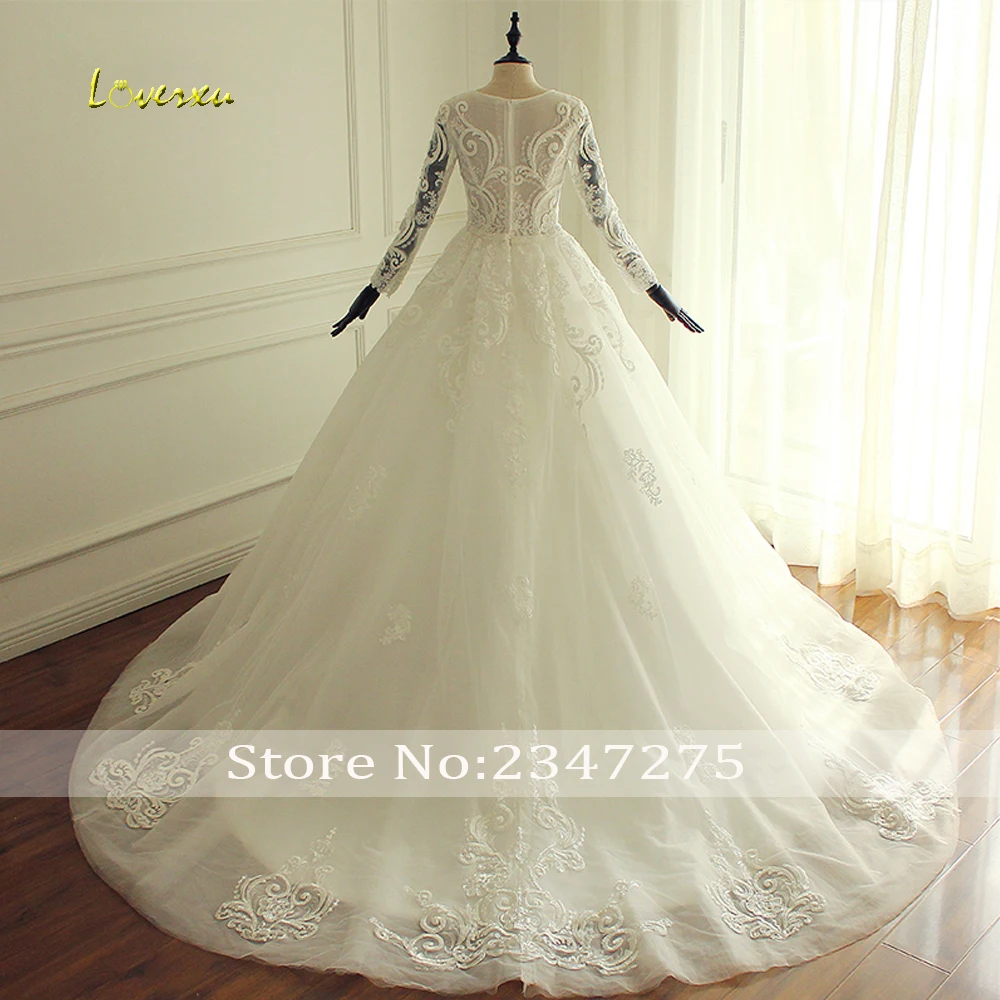 Loverxu Vestido De Noiva Свадебные платья принцессы с длинными рукавами Иллюзия кружево с аппликацией и бисером линия свадебное платье плюс размер