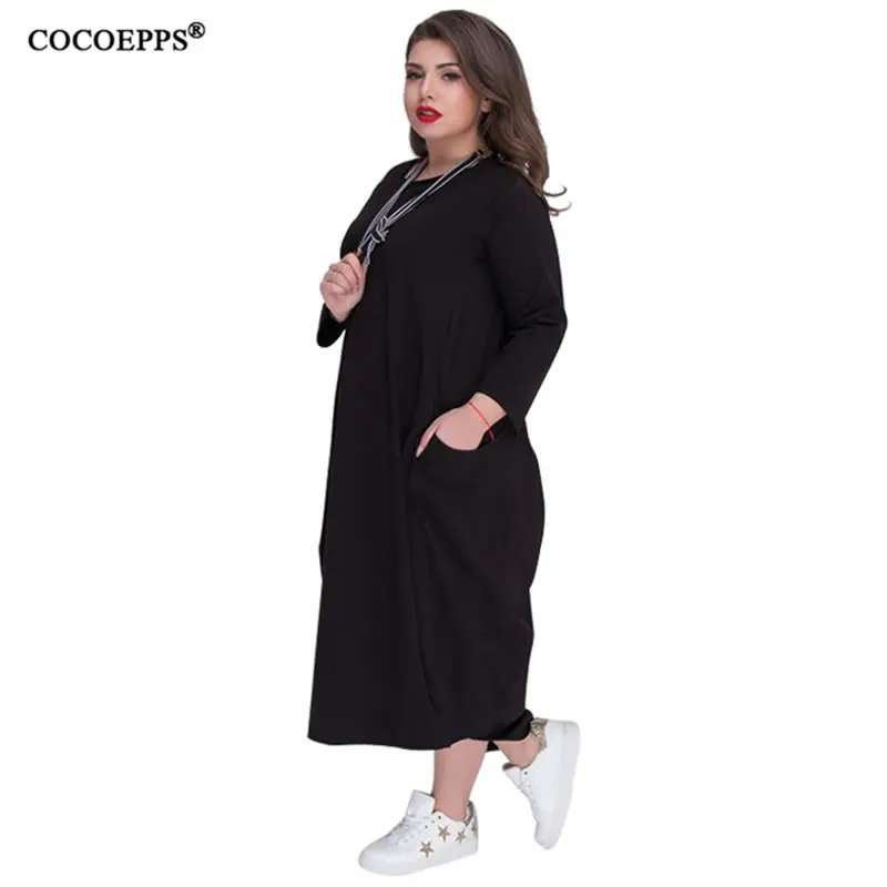 2019 осень зима Макси платье 5xl 6xl большой размер женское размера плюс длинное