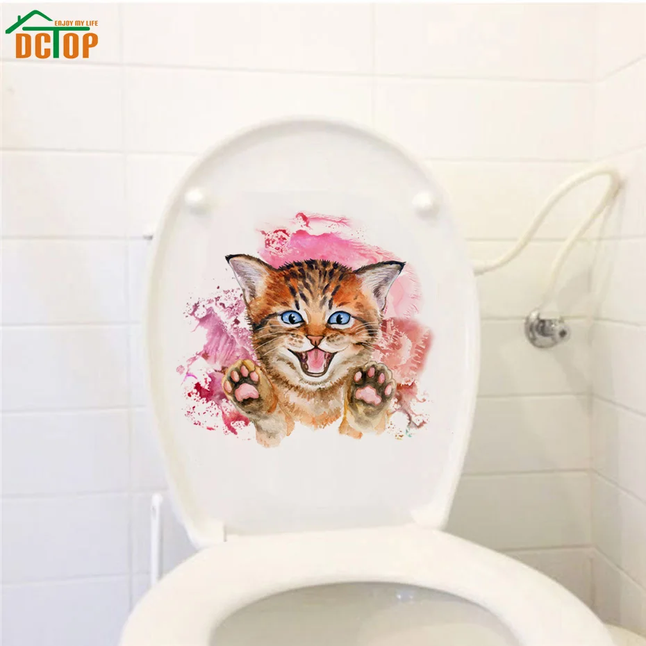 Happy Smile Little Cat Art рисунок Водонепроницаемая Наклейка на стену наклейка для туалета